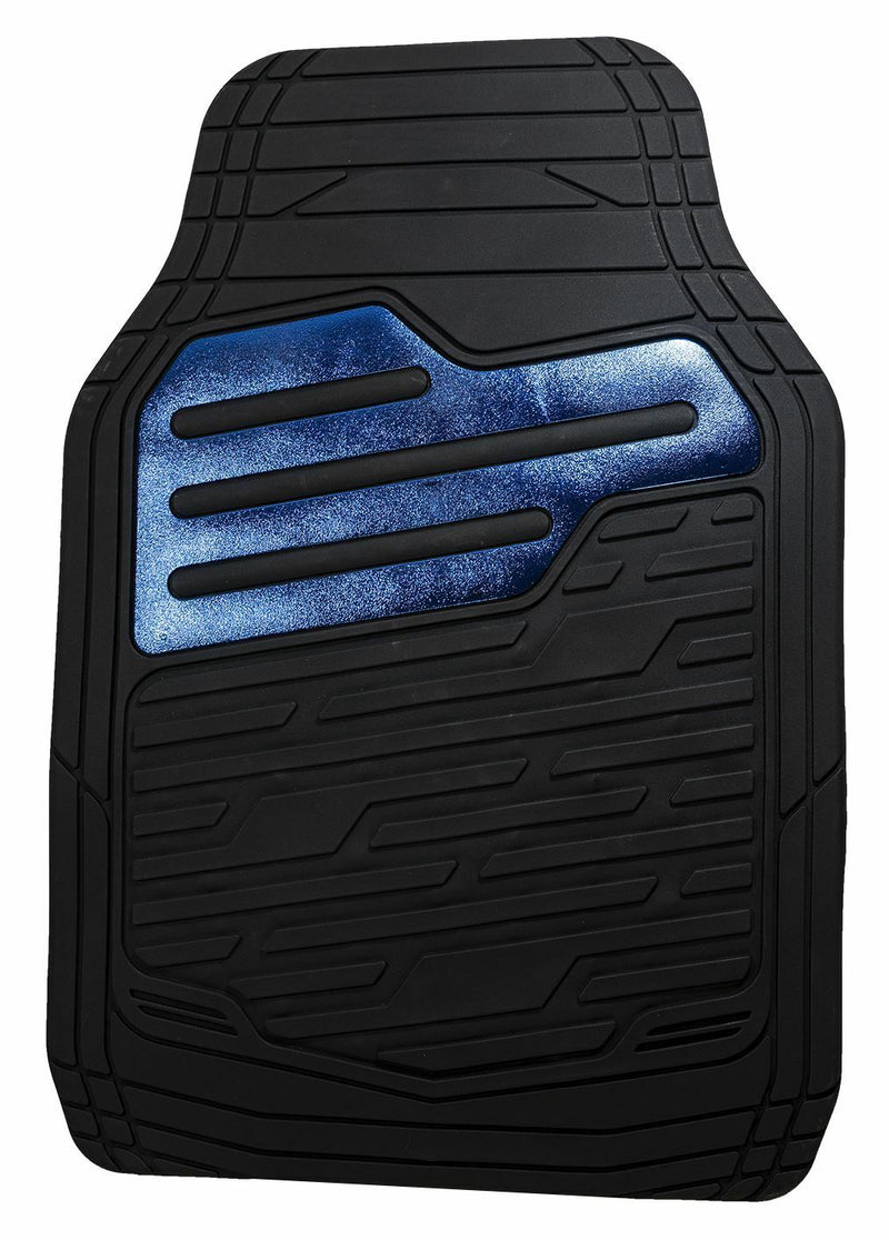 Adonia Black Metallic Blue Heel Pad Heavy Duty Car Rubber Mats Set Of 4