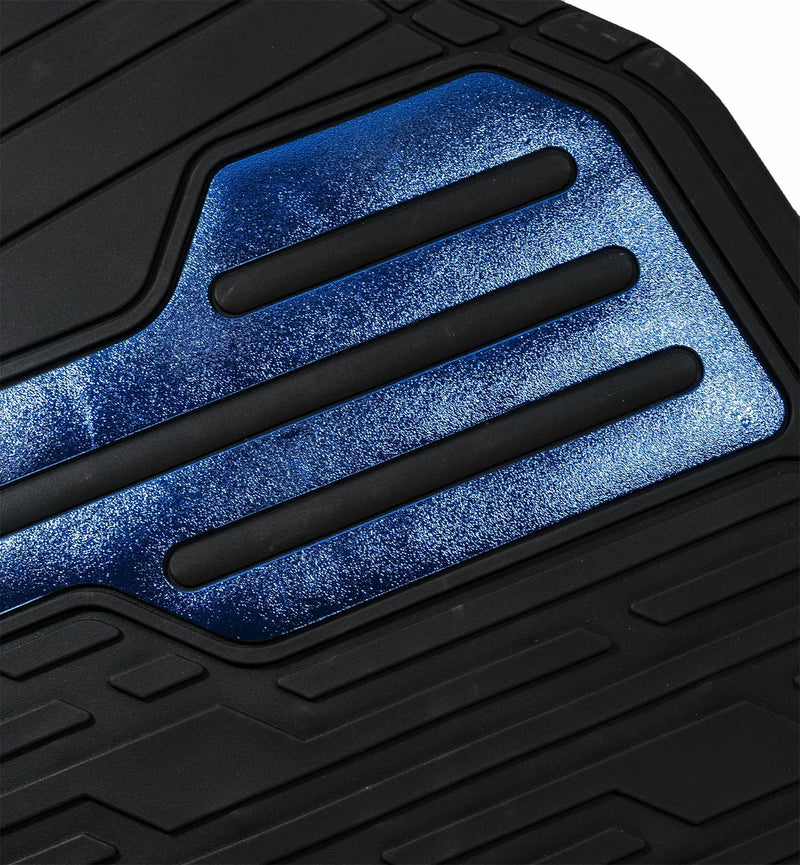 Adonia Black Metallic Blue Heel Pad Heavy Duty Car Rubber Mats Set Of 4