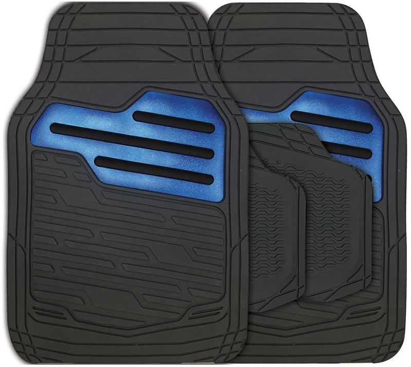 Adonia Black Metallic Blue Heel Pad Heavy Duty Car Rubber Mats Set Of 4