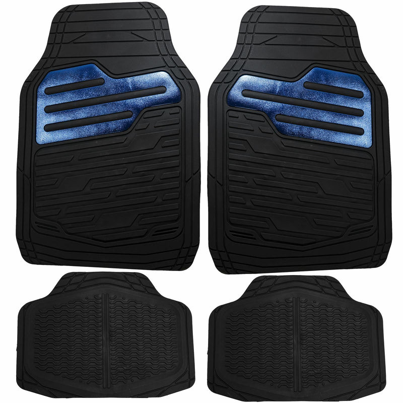 Adonia Black Metallic Blue Heel Pad Heavy Duty Car Rubber Mats Set Of 4