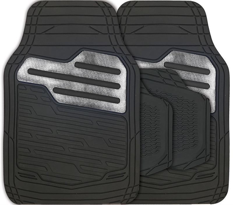Adonia Black Metallic Carbon Heel Pad Heavy Duty Car Rubber Mats Set Of 4