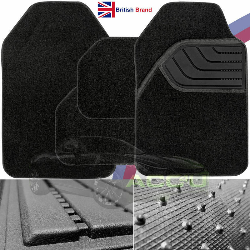 Luxury Deep Pile Thick Black Carpet Rubber Heal Car Front Rear Mats Set Of 4