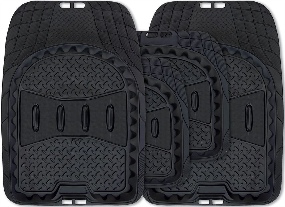 Car Trimmable All Terrain Weather Heavy Duty Tray Style Black Rubber Mats Set Of 4