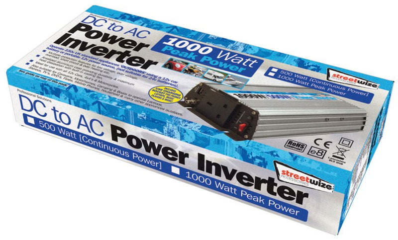 12v Car Battery to 230v Home Mains Socket USB 1000w Peak Power Inverter SWINV500