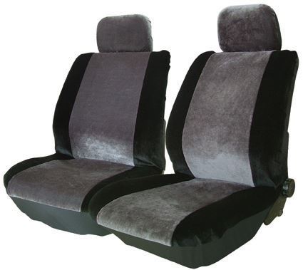 Alpha Grey Black Velour Style Fabric Lo Back Car Front Pair Only Seat Covers Set
