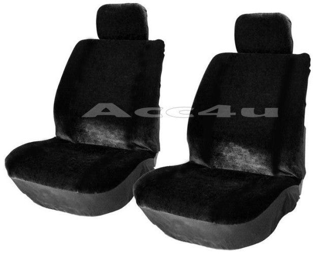 Alpha Black Velour Style Fabric Lo Back Car Front Pair Only Seat Covers Set