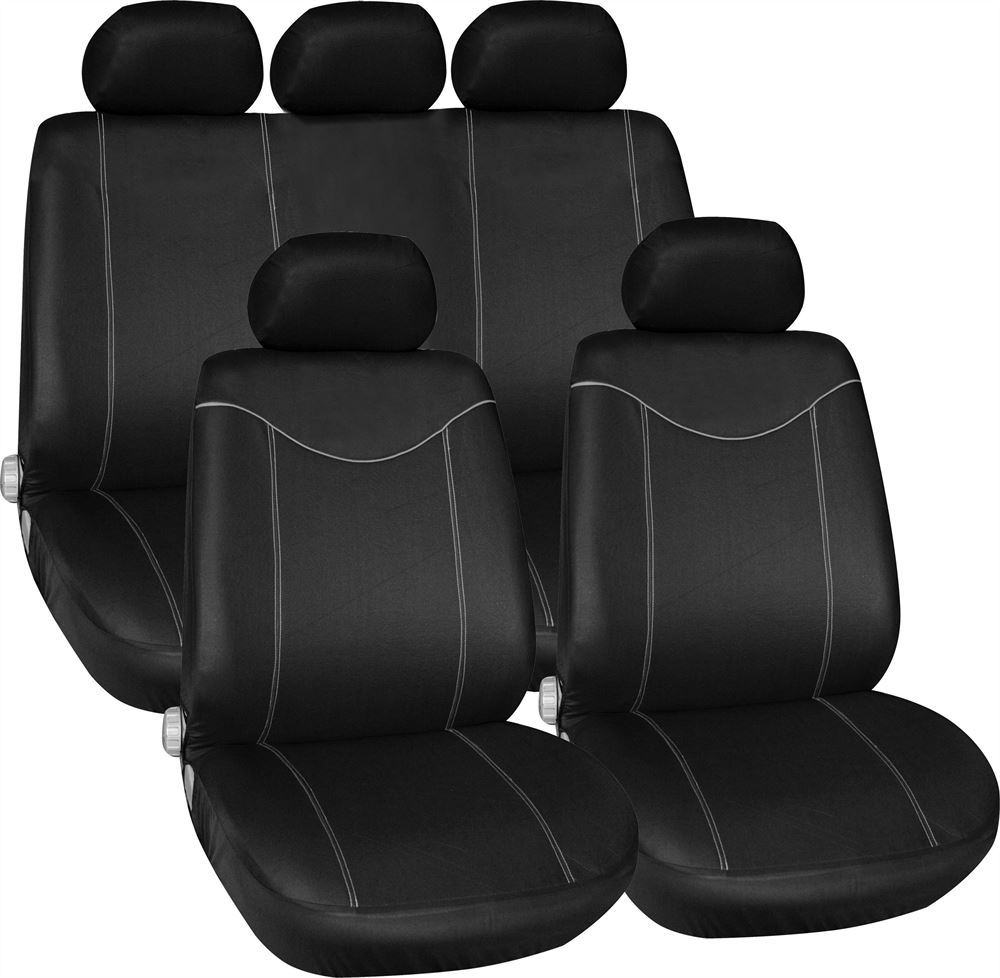 Alabama Black Grey Stitching Airbag Friendly Car 50-50 60-40 Split Rear Seat Covers Set