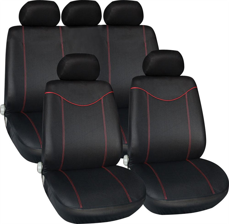 Alabama Black Red Stitching Airbag Friendly Car 50-50 60-40 Split Rear Seat Covers Set