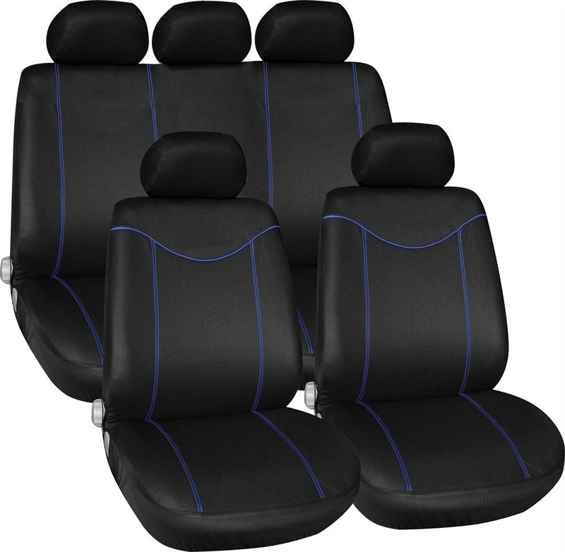 Alabama Black Blue Stitching Airbag Friendly Car 50-50 60-40 Split Rear Seat Covers Set