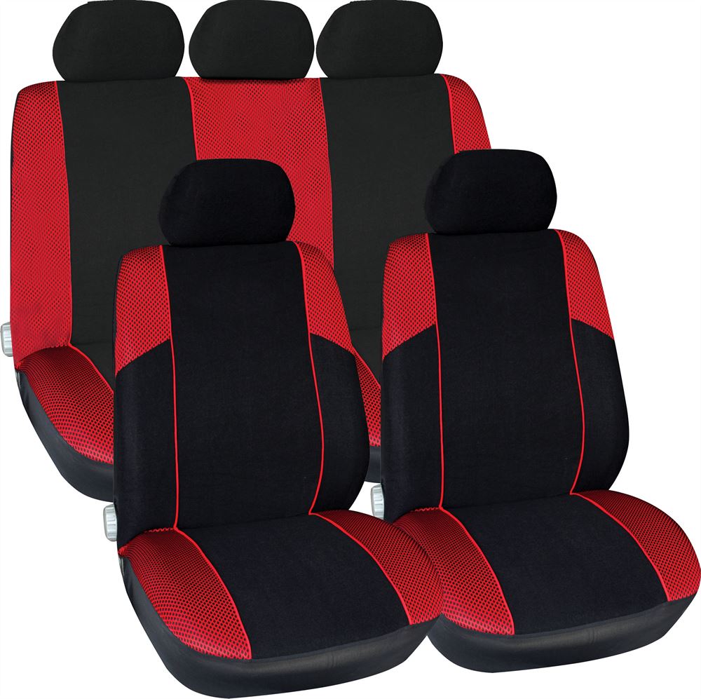 Arizona Black Red Racing Style Airbag OK Car 50-50 60-40 Split Rear Seat Covers Set ST1