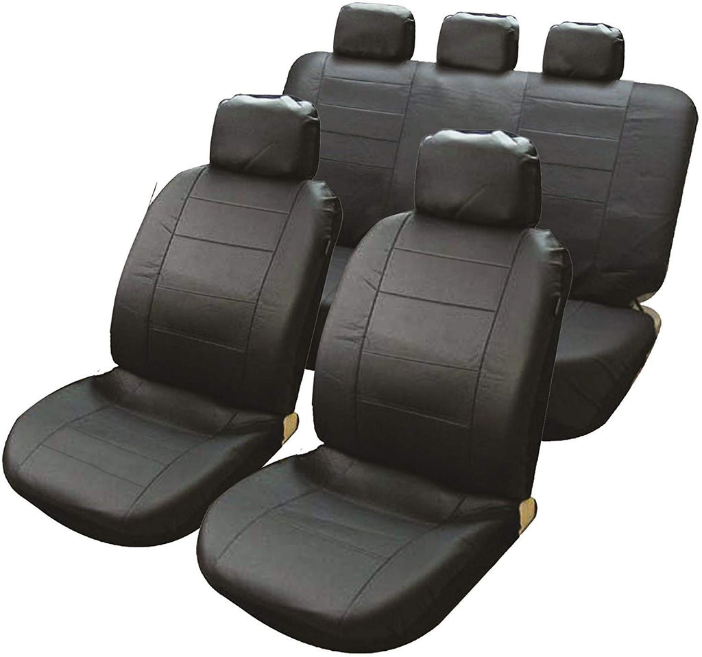 Connecticut Black Leather Look Airbag Friendly Car Taxi 50-50 60-40 Split Rear Seat Covers Set