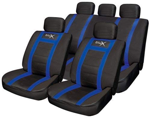 Urban X Black Blue Leather Look Airbag OK Car 50-50 60-40 Split Rear Seat Covers Package Set