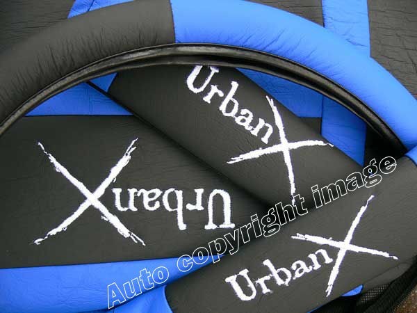 Urban X Black Blue Leather Look Airbag OK Car 50-50 60-40 Split Rear Seat Covers Package Set