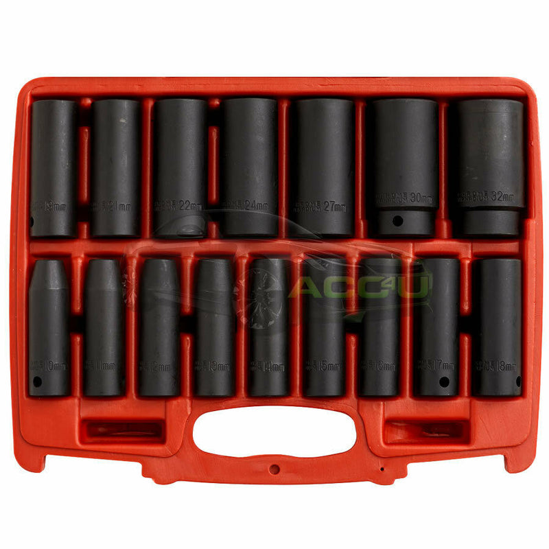 Sealey 16 Pcs 1/2" SQ Drive 10mm - 32mm Metric Deep Impact WallDrive Sockets Set