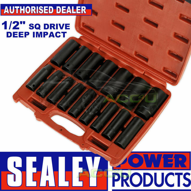 Sealey 16 Pcs 1/2" SQ Drive 10mm - 32mm Metric Deep Impact WallDrive Sockets Set