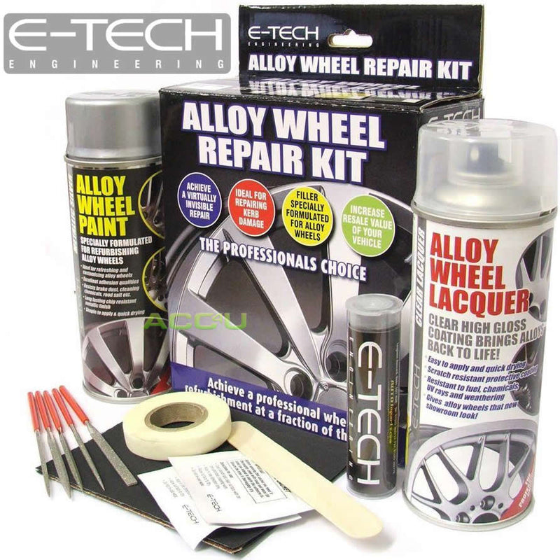 E-Tech SILVER Car Alloy Wheel Wheels Refurbishment Spray Paint Lacquer Repair Kit