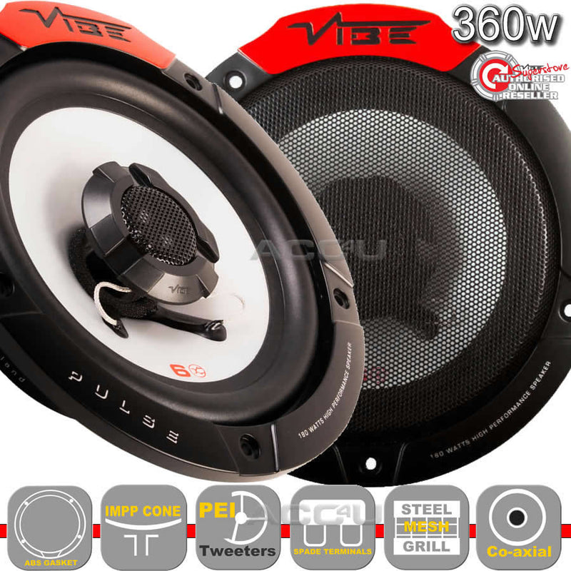 Vibe Audio Pulse Series 6 6.5" inch 360w Car Van Door Shelf Coaxial Speakers Set