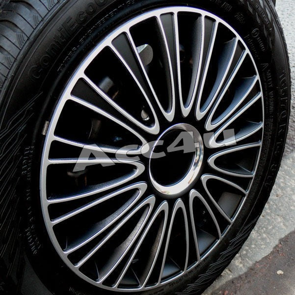 14" Black Silver LeMans Multi Spoke Car Wheel Trims Hub Caps Covers Set+Dust Caps+Ties