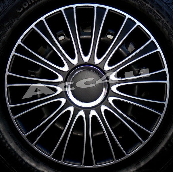 16" Black Silver LeMans Multi Spoke Car Wheel Trims Hub Caps Covers Set+Dust Caps+Ties
