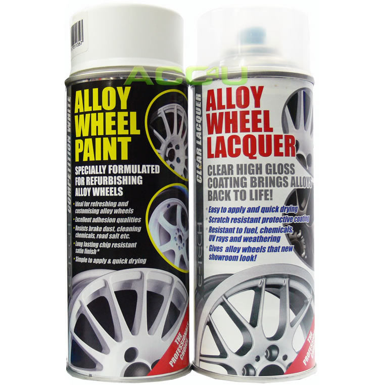 E-Tech WHITE Car Alloy Wheel Spray Paint+Clear Lacquer Refurbishment Deal