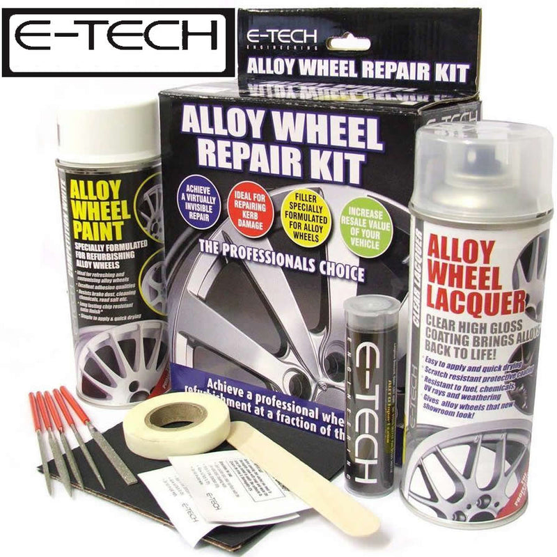 E-Tech WHITE Car Alloy Wheel Wheels Refurbishment Spray Paint Lacquer Repair Kit