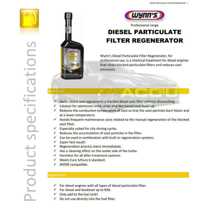 Wynns Car Diesel Engine DPF Diesel Particulate Filter Regenerator Cleaner +Caps