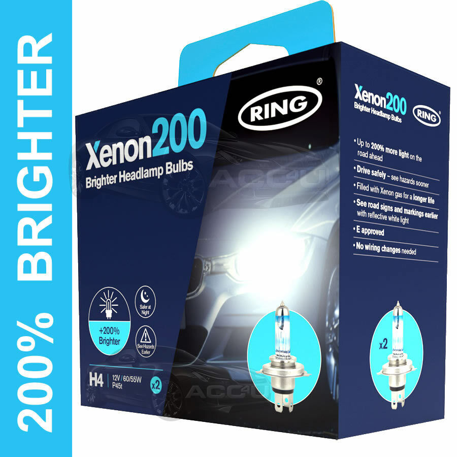 Ring Xenon200 H4 12v 60/55W Car 200% Brighter Upgrade Headlight Headlamp Bulbs Set