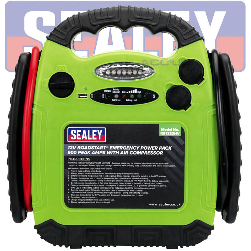 Sealey RS1322HV 12v 900A Portable Car Battery Jump Starter Air Compressor Power Pack