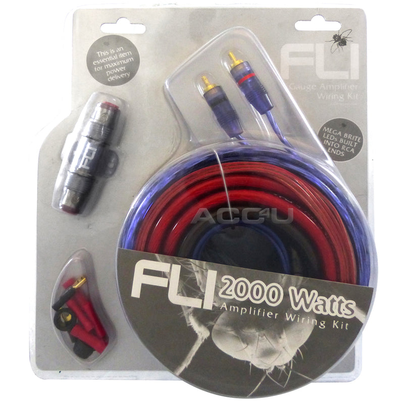 Fli Audio AK4 12v 4 Awg Gauge 2000 Watts System Car Amp Amplifier LED Wiring Kit