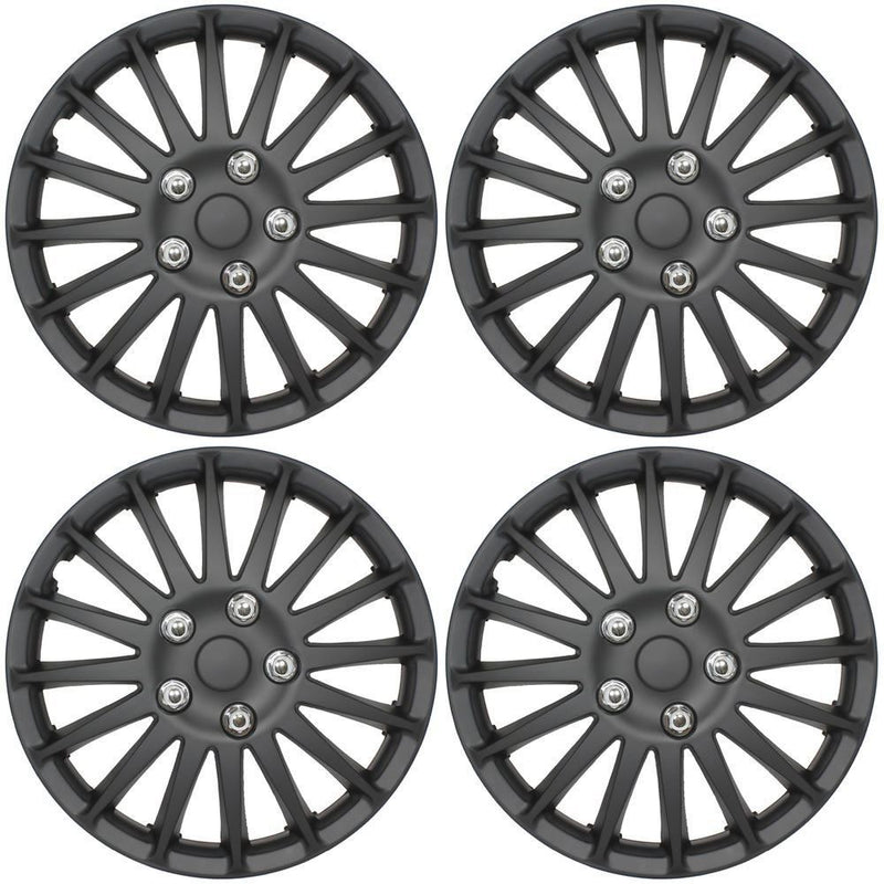 15" Matt Black Lightning Multi Spoke Car Wheel Trims Hub Caps Covers Set+Dust Caps+Ties