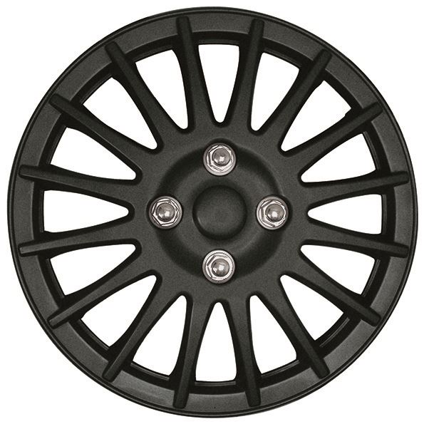 14" Matt Black Lightning Multi Spoke Car Wheel Trims Hub Caps Covers Set+Dust Caps+Ties