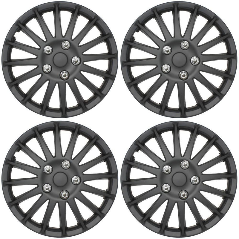 14" Matt Black Lightning Multi Spoke Car Wheel Trims Hub Caps Covers Set+Dust Caps+Ties