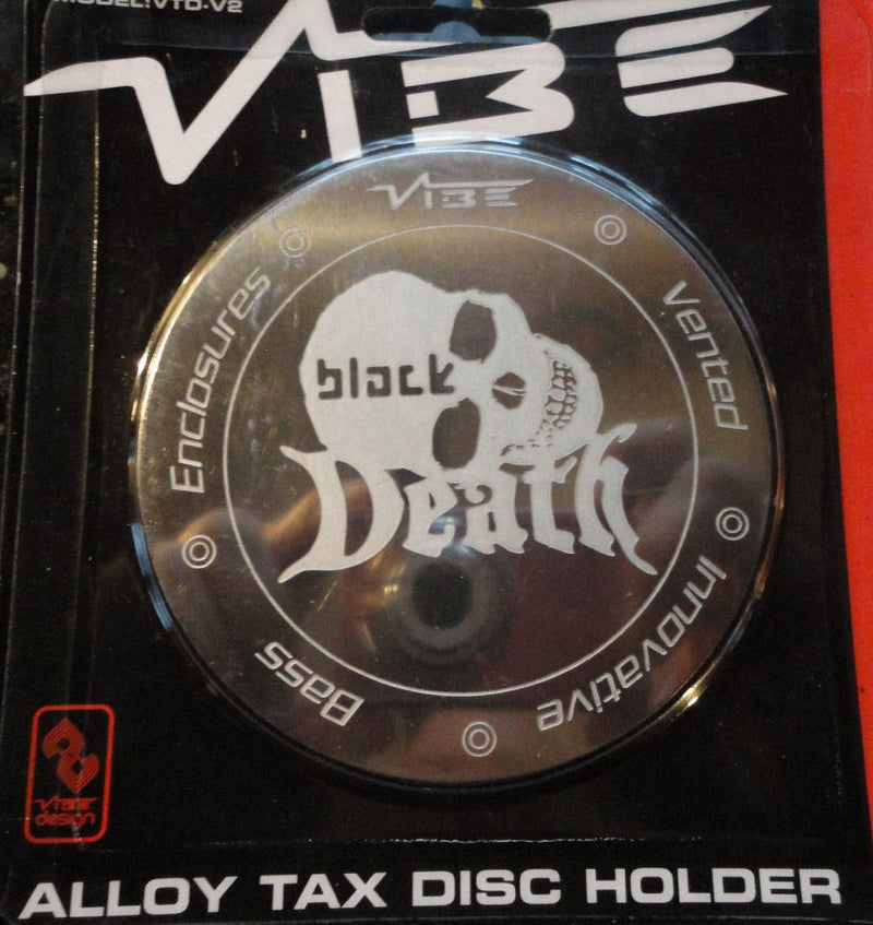 Vibe Audio Black Death Skull Logo Magnetic Alloy Round Car License Tax Disc Holder