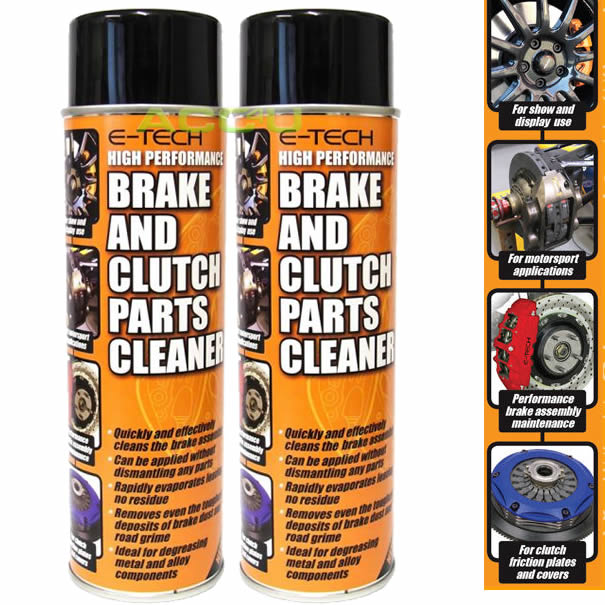 2 x E-Tech High Performance Car Brake Pads & Clutch Parts Assembly Cleaner Spray