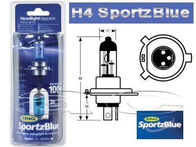Ring H4 Sportz Blue White Xenon Look 12v 100w Car Upgrade Headlight Headlamp Bulbs