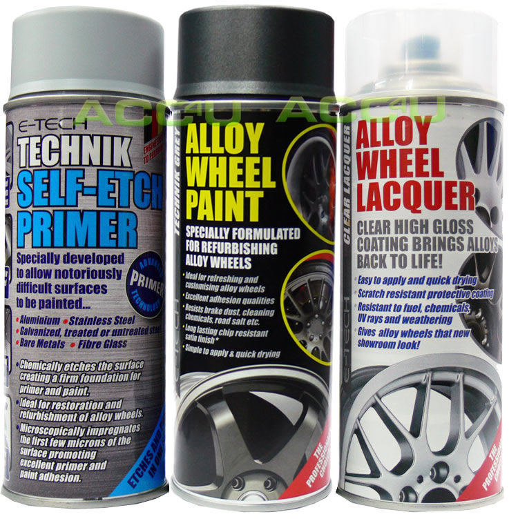 E-Tech TECHNIK GREY Car Alloy Wheel Spray Paint+Clear Lacquer+Self Etch Primer Package