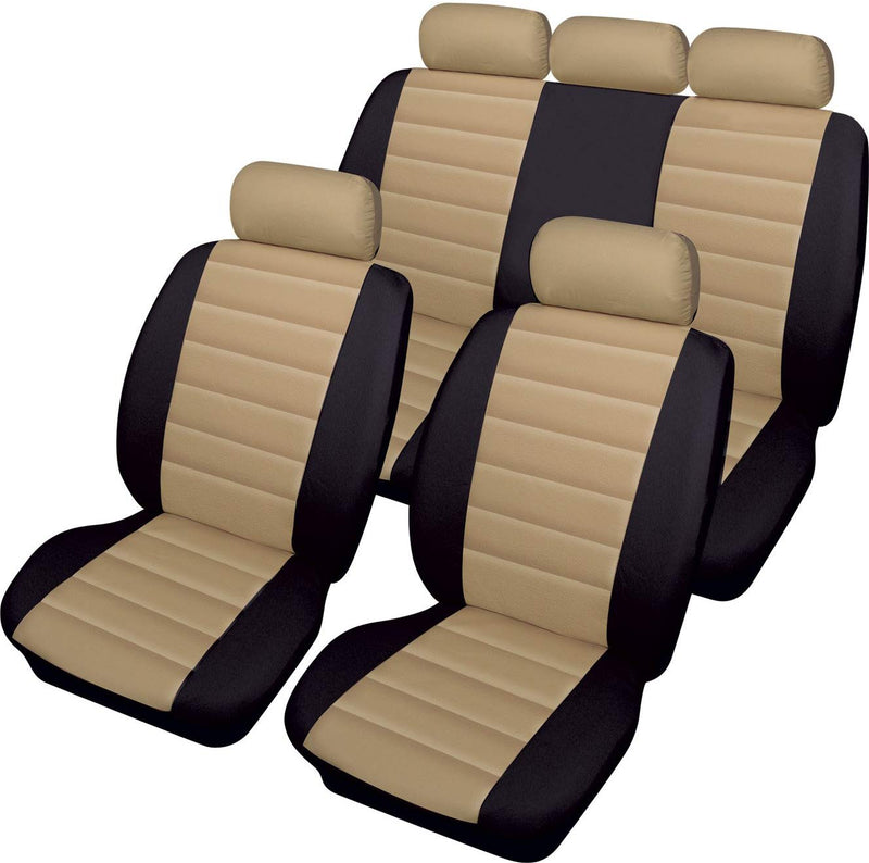 Carrera Beige Black Soft Supple Quilted Leather Look Airbag Friendly Car Seat Covers Full Set