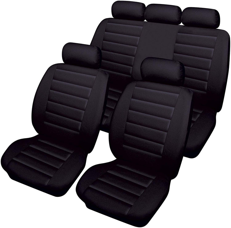 Carrera Black Soft Supple Quilted Leather Look Airbag Friendly Car Seat Covers Full Set