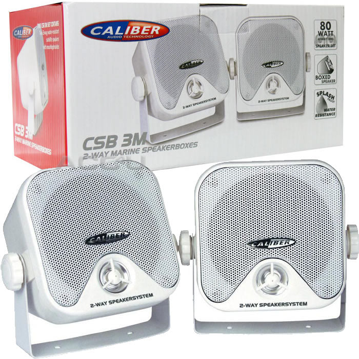 Caliber CSB3M Car Van Motorhome Boat Water Resistant White Pod Speakers With Brackets