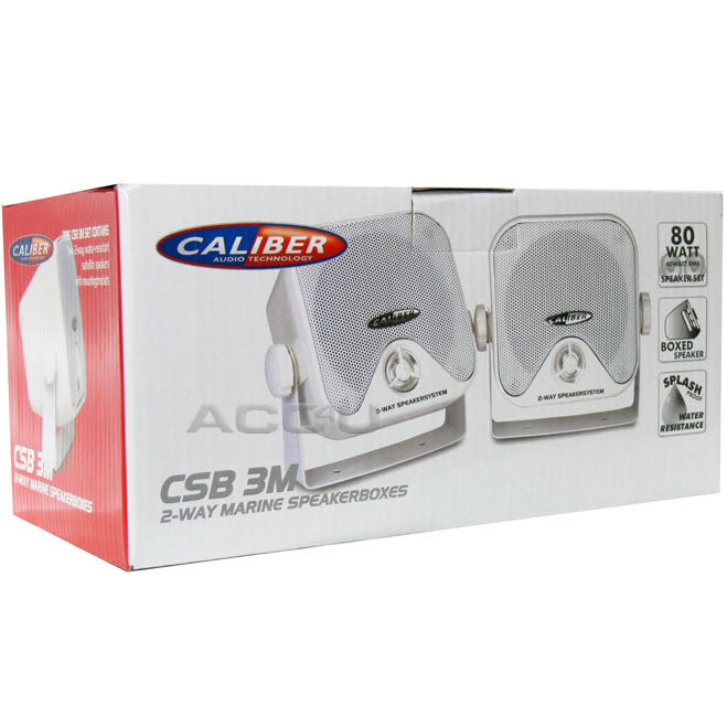 Caliber CSB3M Car Van Motorhome Boat Water Resistant White Pod Speakers With Brackets