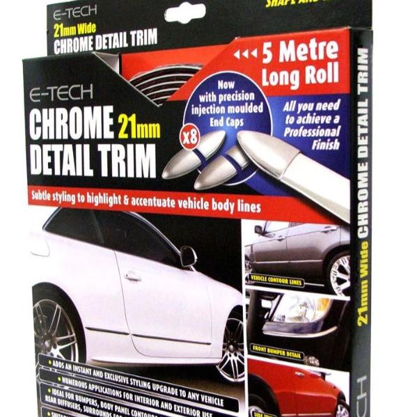 E-Tech 21mm CHROME Car Detail Body Panel Door Trim Bumper Protection Styling Strip Kit