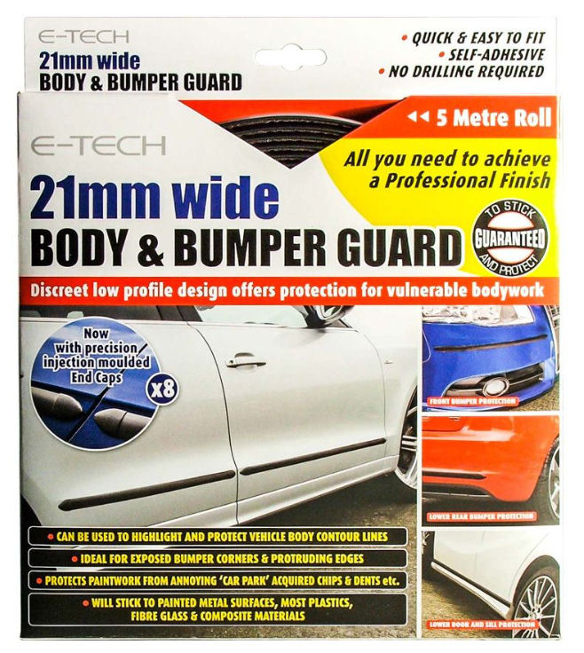 E-Tech 21mm BLACK Car Door Body & Bumper Guard Protector Moulding Strip+End Caps Kit