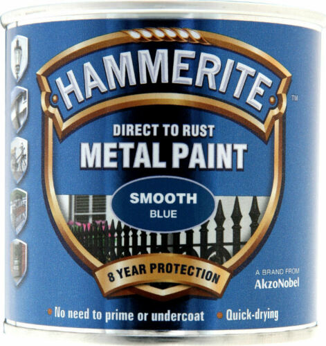 Hammerite Smooth BLUE Finish Direct To Rust Quick Drying Metal Paint 250ml Tin