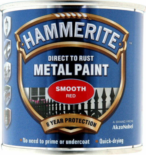Hammerite Smooth RED Finish Direct To Rust Quick Drying Metal Paint 250ml Tin
