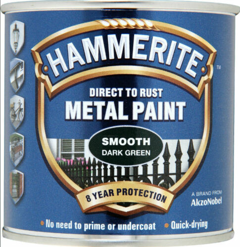 Hammerite Smooth DARK GREEN Finish Direct To Rust Metal Paint 250ml Tin