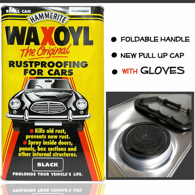 Hammerite Waxoyl BLACK Car Underbody Seal Rust Proofing Treatment 5 LITRE Can+Gloves