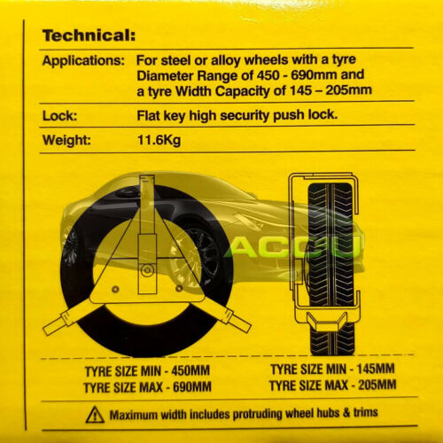 Maypole MP5434 Car Trailer Caravan 10" To 14" inch Heavy Duty Security Wheel Clamp +Caps