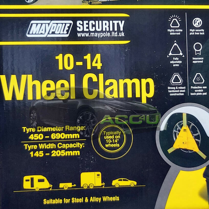Maypole MP5434 Car Trailer Caravan 10" To 14" inch Heavy Duty Security Wheel Clamp