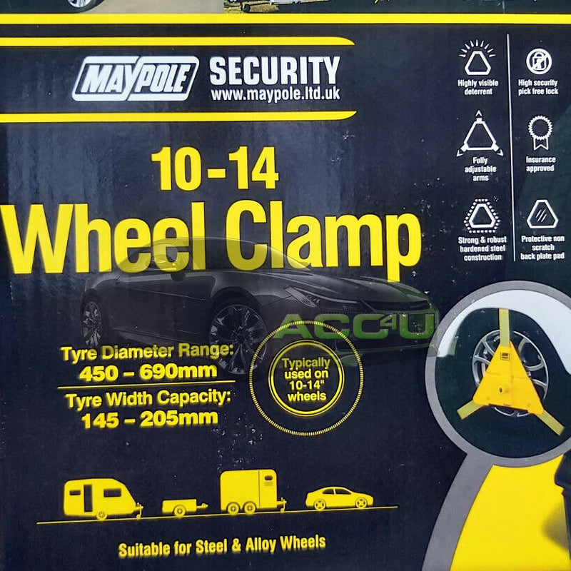 Maypole MP5434 Car Trailer Caravan 10" To 14" inch Heavy Duty Security Wheel Clamp +Caps