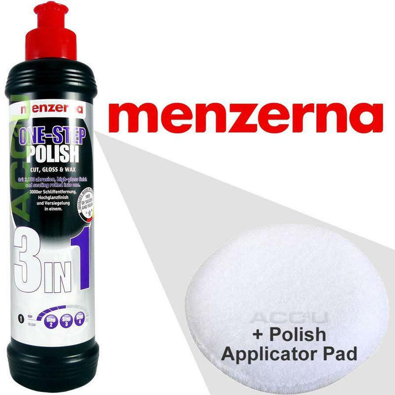 Menzerna 3in1 Car Body Paint One Step Cut, High Gloss & Wax Polish 250ml+Pad